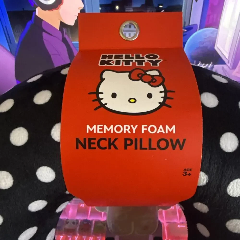 Hello Kitty Neck Pillow Black White Dot Memory Foam Snap Travel Cute 2025 Sanrio